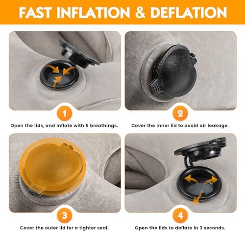 Lewondr Inflatable Travel Pillow with Storage Bag Grey