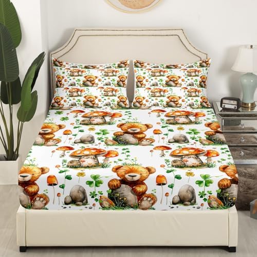 Manfei Cute Bear Queen Sheet Set with Pillow Case