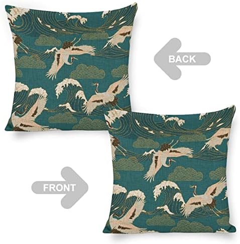 JOJOART Japanese White Crane Linen Pillow Covers Set of 2 1