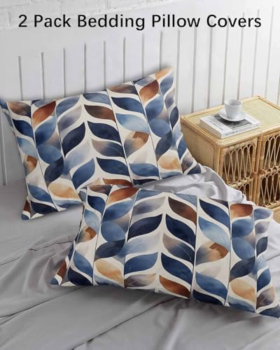 ERUNPONLY Navy Blue Burnt Orange Pillowcase Set of 2