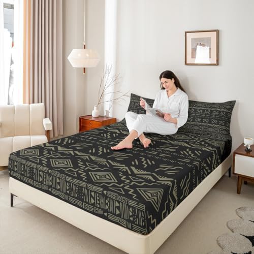 Manfei Western Aztec Stripes Queen Fitted Sheet Set