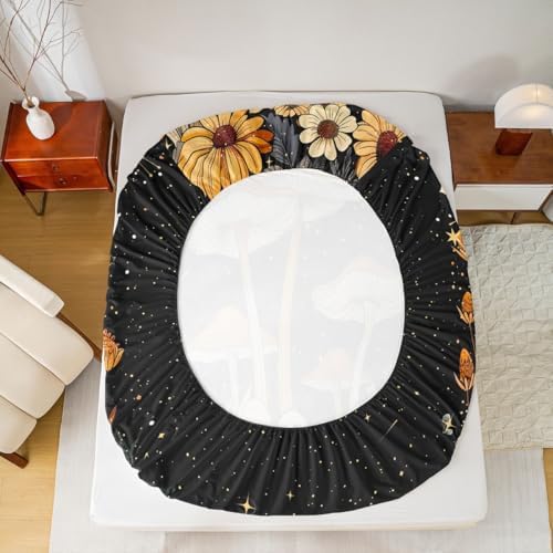 Castle Fairy Mushroom Bed Sheet Set with Gothic Flowers