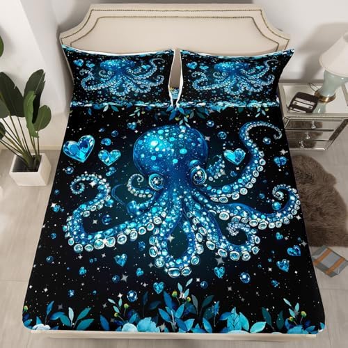 Castle Fairy Octopus Bed Sheet Set Twin Size with 1 Pillowcase