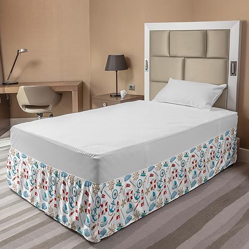 Ambesonne Nautical Bed Skirt - White Multicolor TwinTwin XL