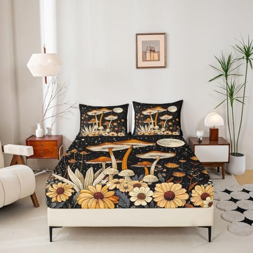 Castle Fairy Mushroom Bed Sheet Set with Gothic Flowers