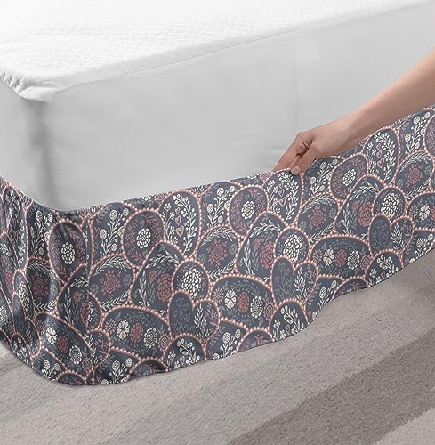 Ambesonne Floral Elastic Bed Skirt Muted Pastel Abstract Flowers Berries Pattern