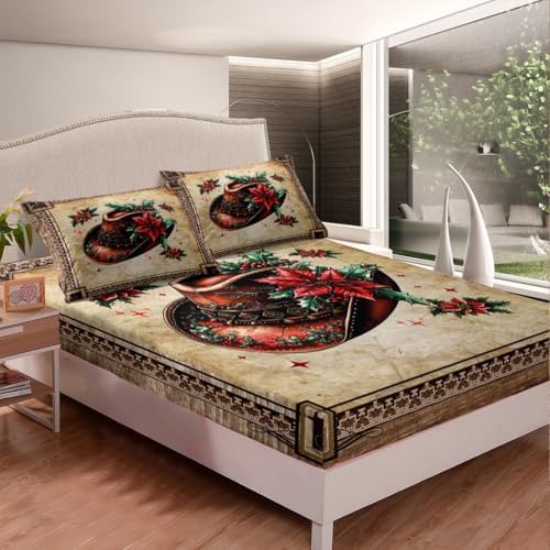 Manfei Cowboy Cap Fitted Sheet Set with 2 Pillowcases Queen Size