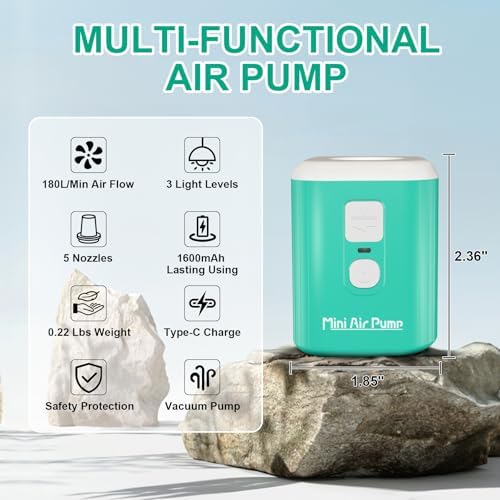 Puligoth Portable Air Pump with 5 Nozzles and Camping Light