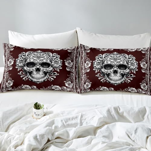 Manfei Gothic Skull Fitted Sheet Set Queen Size 1