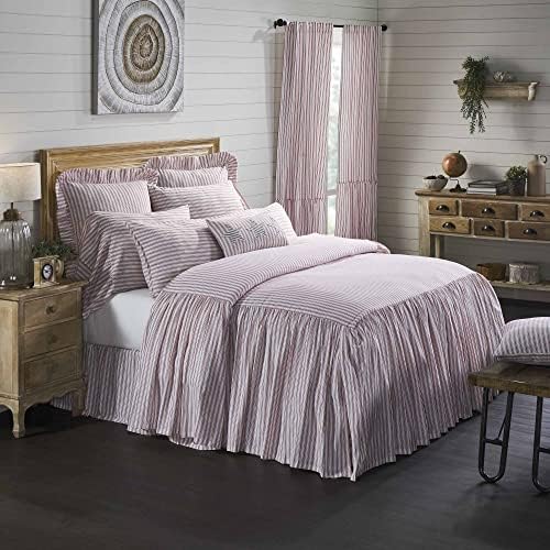Piper Classics Red Stripe Ruffled Twin Bed Skirt 16 Drop