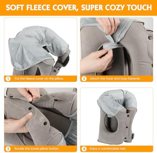 Lewondr Inflatable Travel Pillow with Storage Bag Grey