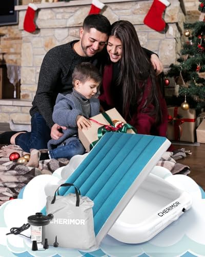 CHERIMOR Toddler Air Mattress with Electric Pump Safety Sides Carry Bag