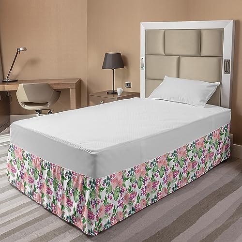 Ambesonne Rose Elastic Bed Skirt with Pastel Blooms Pattern