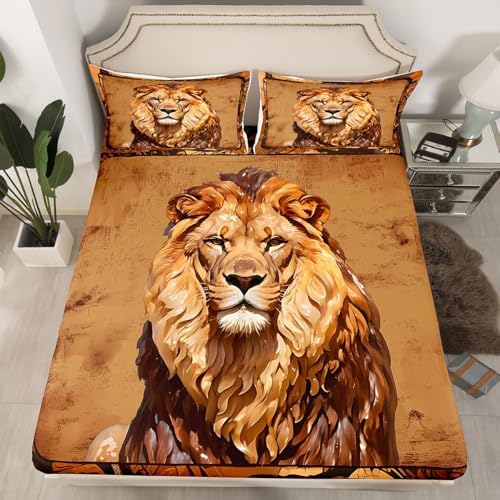 Castle Fairy Lion Bed Sheet Set Twin Size 3D Wildlife