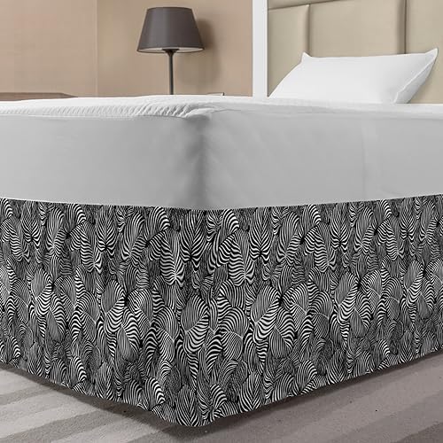 Ambesonne Tropical Bedskirt with Stripes Monstera Design