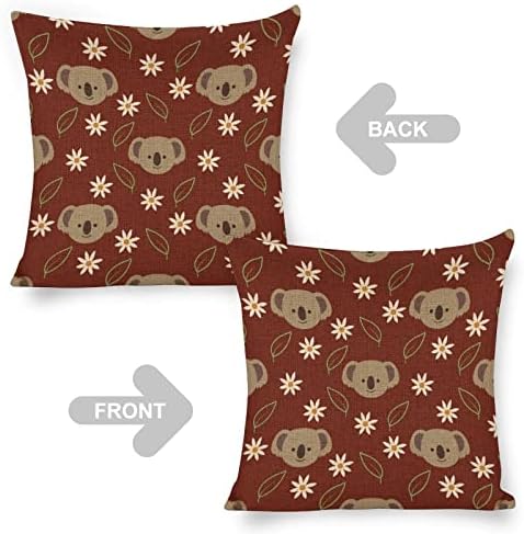 Flower Koala Face Linen Throw Pillow Covers Set of 2