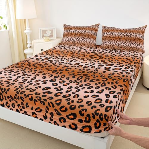 Manfei Cheetah Fur Print Twin Fitted Sheet Set