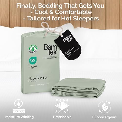 Bamtek Cooling Bamboo Pillowcases Queen Size Set of 2