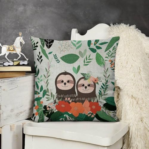 JOJOART Cute Doodle Sloth Linen Pillow Covers Set of 2