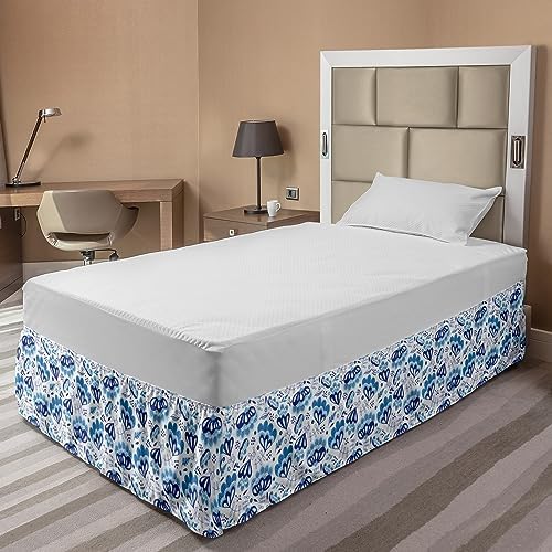 Ambesonne Spring Elastic Bed Skirt with Flower Buds Print Blue White