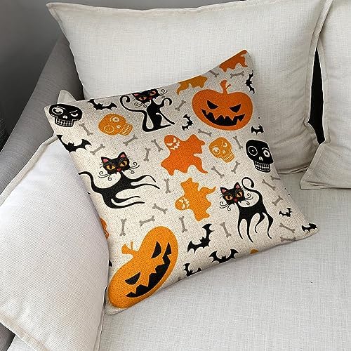 JOJOART Ghost Pumpkin Cat Halloween Pillow Covers Set of 2 1