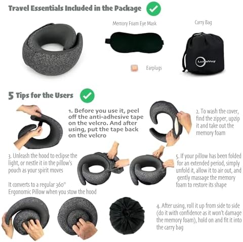 LuxeVoy 2025 Travel Neck Pillow Set - Matt Black