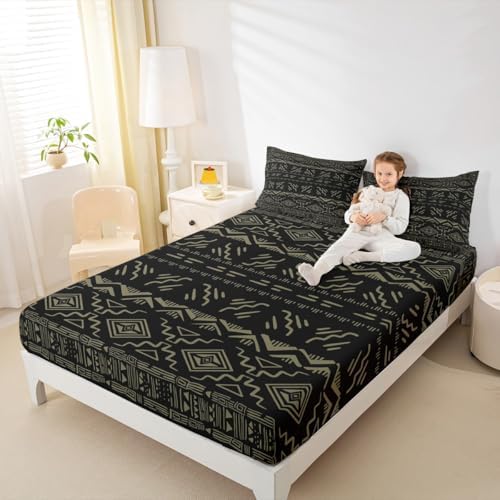 Manfei Western Aztec Stripes Queen Fitted Sheet Set
