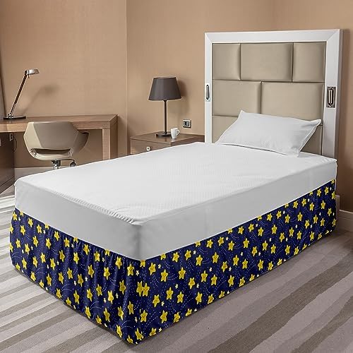 Ambesonne Cartoon Bedskirt Happy Sleeping Stars Sky Print
