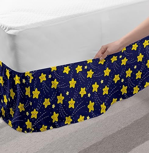 Ambesonne Cartoon Bedskirt Happy Sleeping Stars Sky Print
