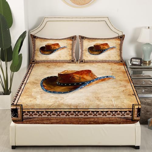 Manfei Western Cowboy Fitted Sheet Queen Size Set 1