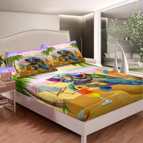 Manfei Sea Turtle Fitted Sheet Queen Size with Pillow Case