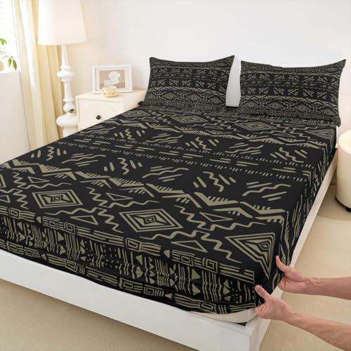 Manfei Western Aztec Stripes Queen Fitted Sheet Set