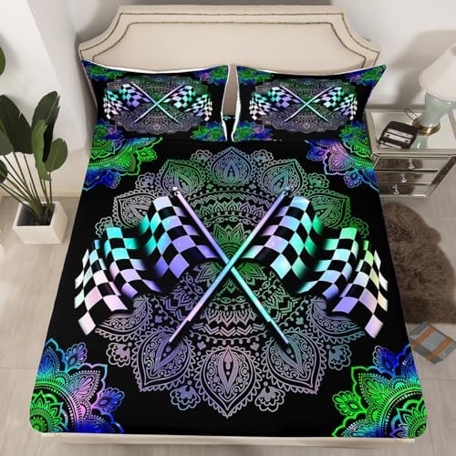 Manfei Racing Car Fitted Sheet Set Queen Size