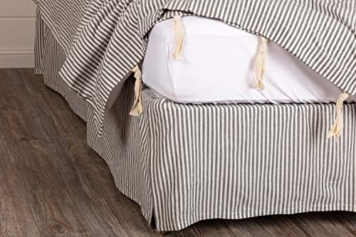 Piper Classics Farmhouse Ticking Stripe Gray Queen Bed Skirt with Dust Ruffle