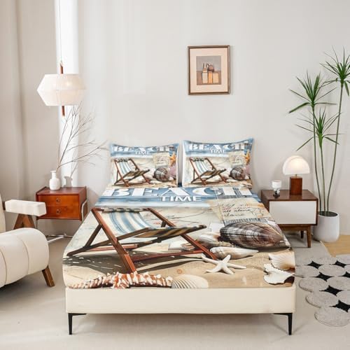 Manfei Beach Life Queen Fitted Sheet Set