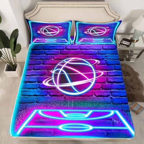 Manfei Basketball Fitted Sheet Set with 2 Pillowcases