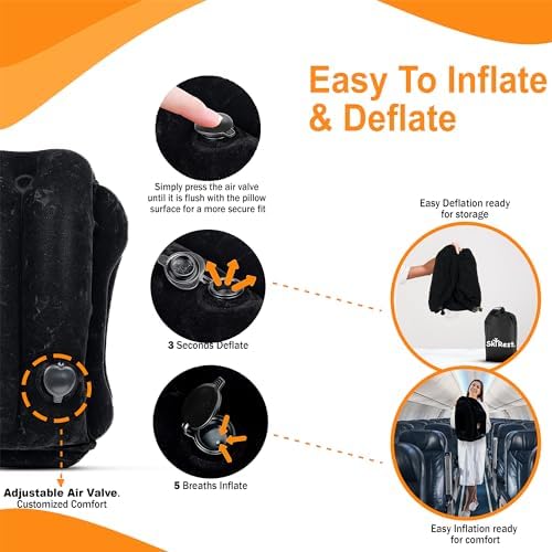 Skyrest Inflatable Travel Pillow - Airplane Neck Support Eye Mask Earplug Included