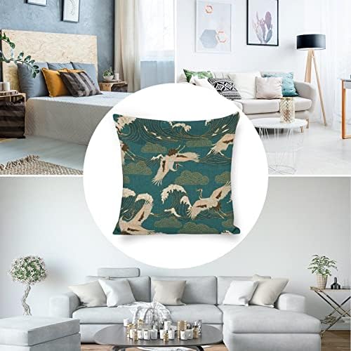 JOJOART Japanese White Crane Linen Pillow Covers Set of 2 1
