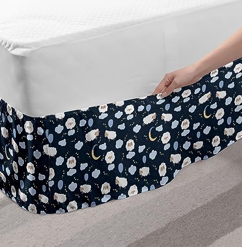 Ambesonne Cartoon Bedskirt Dark Night Blue and Beige