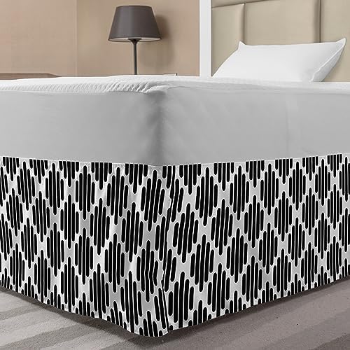 Ambesonne Black and White Elastic Bed Skirt with Geometric Stripes