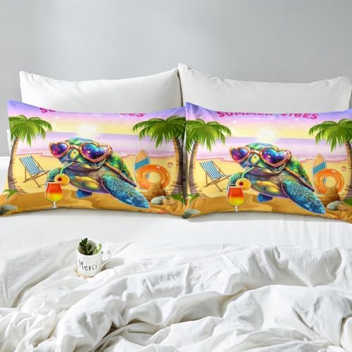 Manfei Sea Turtle Fitted Sheet Queen Size with Pillow Case