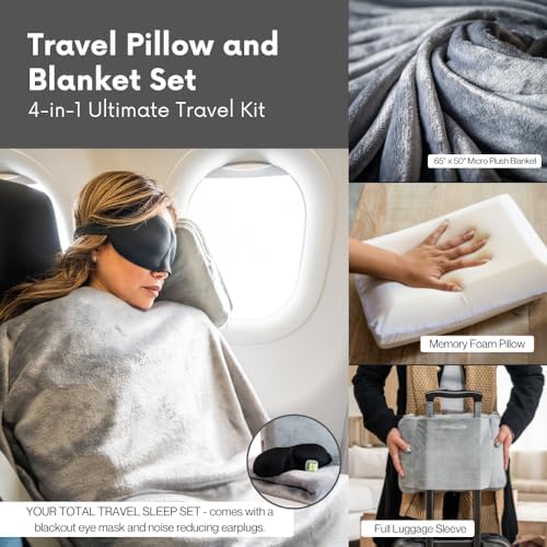 Travellow 4-in-1 Travel Pillow and Blanket Set - Grey