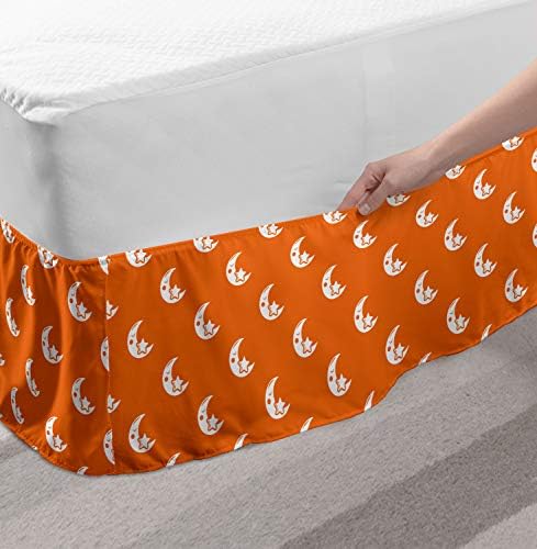 Ambesonne Childish Bedskirt - Sleeping Moons Stars Pattern TwinTwin XL White Vermilion