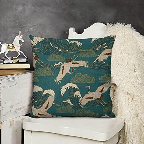 JOJOART Japanese White Crane Linen Pillow Covers Set of 2 1