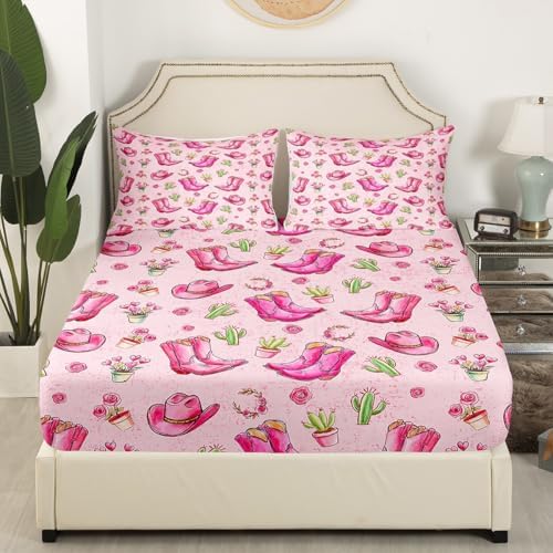 Manfei Western Cowgirl Queen Size Sheet Set with Pillow Cases
