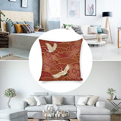 JOJOART Japanese Traditional Cranes Throw Pillow Covers Set of 2