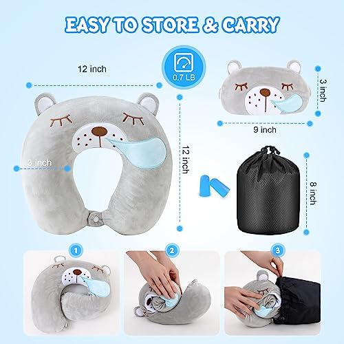 Cirorld Travel Pillow for Kids Bear 9-12 YO