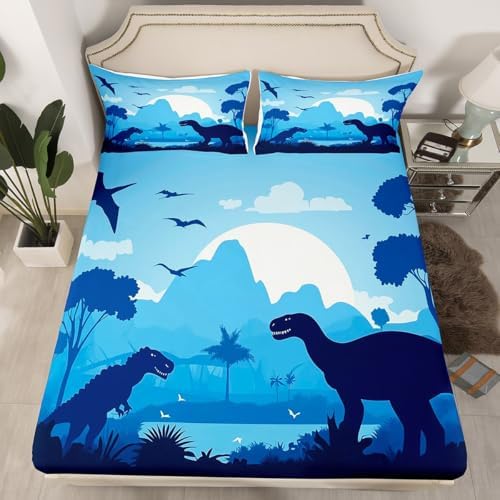 Manfei Dinosaur Silhouette Queen Fitted Sheet Set
