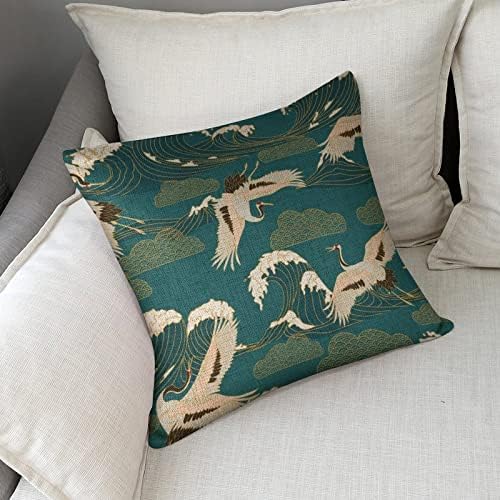 JOJOART Japanese White Crane Linen Pillow Covers Set of 2 1
