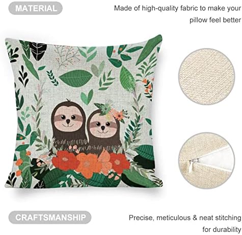 JOJOART Cute Doodle Sloth Linen Pillow Covers Set of 2